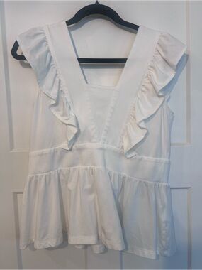 Women's White Ruffle Peplum V-Neck Top